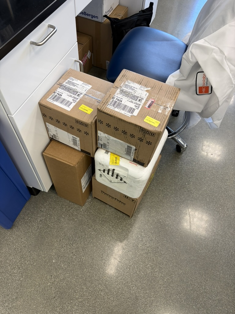 Boxes with lab supplies