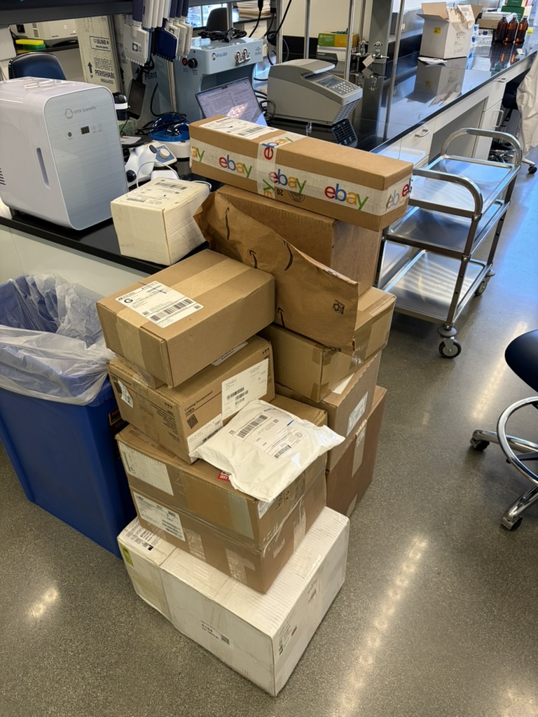 Boxes with lab supplies
