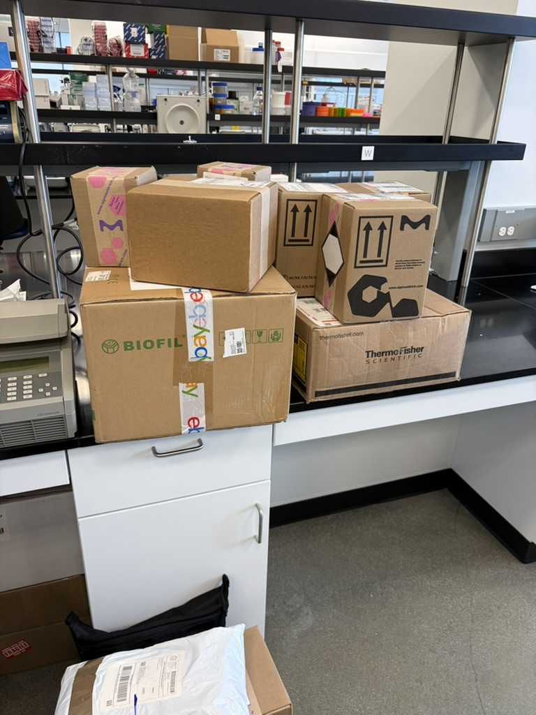 Boxes with lab supplies