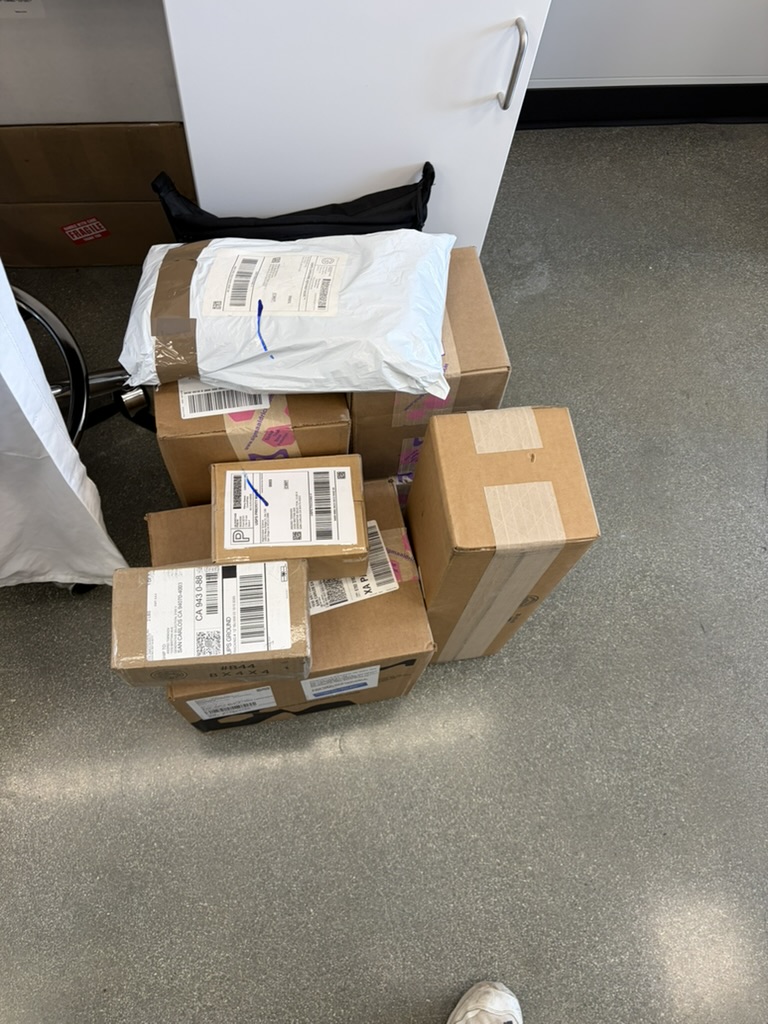 Boxes with lab supplies