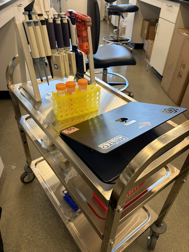 Lab cart with pipettes and tubes